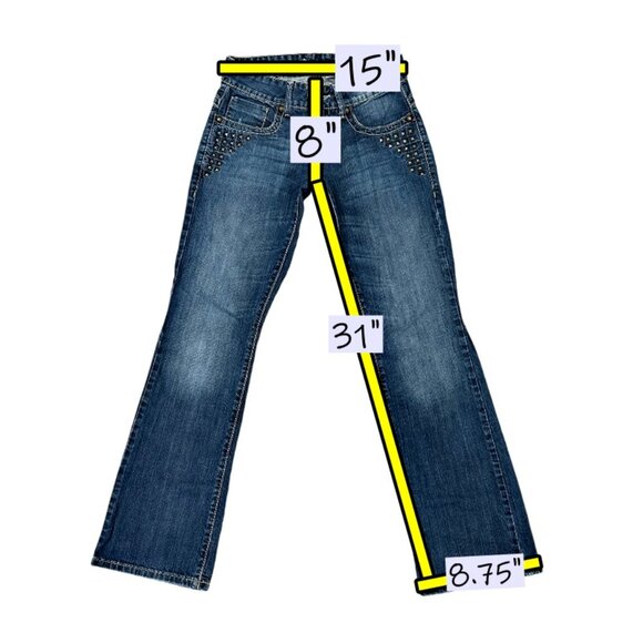 Cruel Keri Studded Boot Cut Blue Jeans Size 5 R Low Rise Slim Fit Medium Wash - Picture 10 of 10
